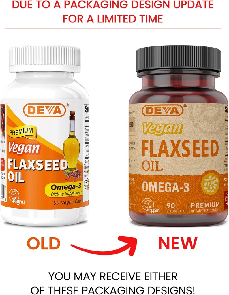 Deva Vegan Omega-3 Flaxseed Oil Supplement - 1000 MG Per Serving - Cold-Pressed & Unrefined - Fish Oil Alternative - with Omega-3 ALA - 90 Capsules, 12-Pack 3