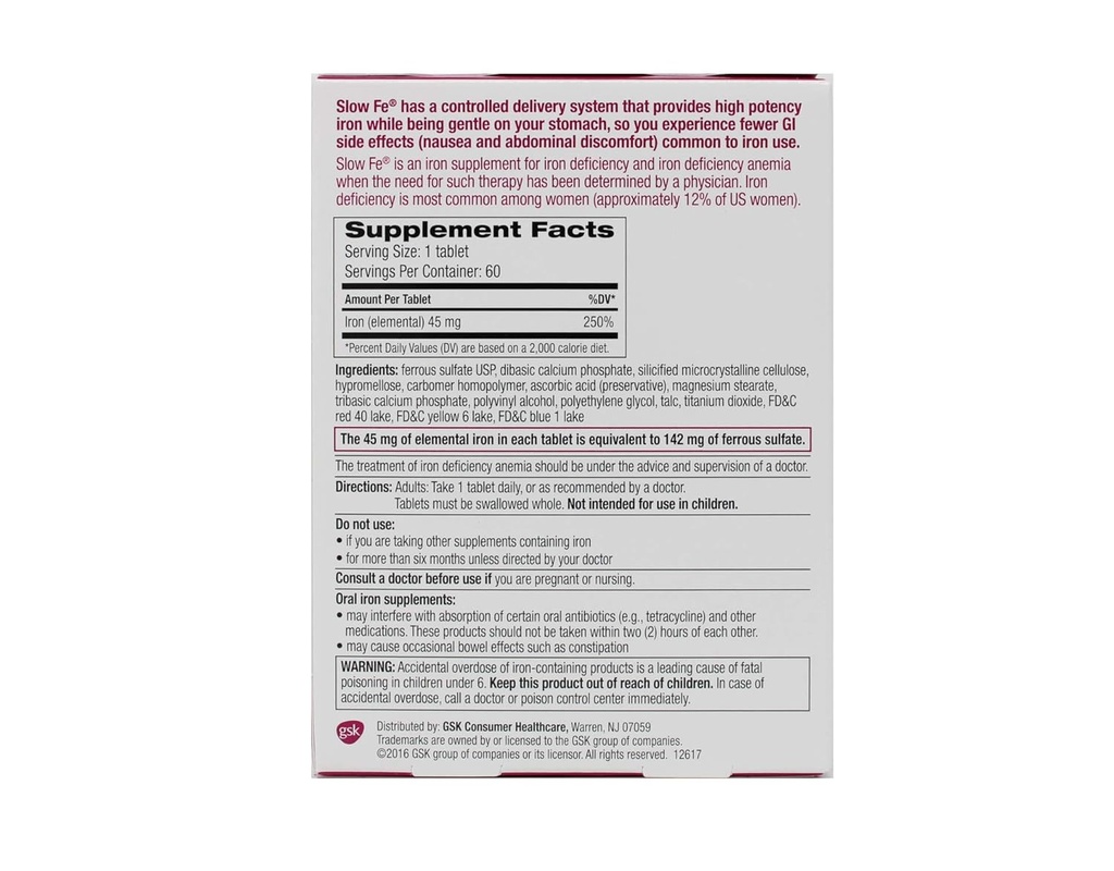 Slow Fe Iron Supplement Tablets, 60 Count Pack of 5 3