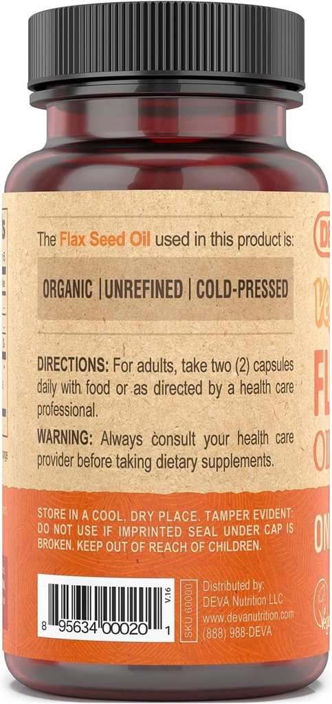 Deva Vegan Omega-3 Flaxseed Oil Supplement - 1000 MG Per Serving - Cold-Pressed & Unrefined - Fish Oil Alternative - with Omega-3 ALA - 90 Capsules, 12-Pack 5