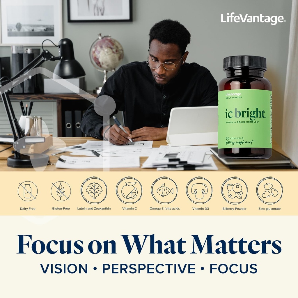 LifeVantage IC Bright 60 softgels, Vision and Brain Complex Supplement Packed with antioxidants, nutrients, and carotenoid for Eye Health That Helps Reduces Eye Strain 6