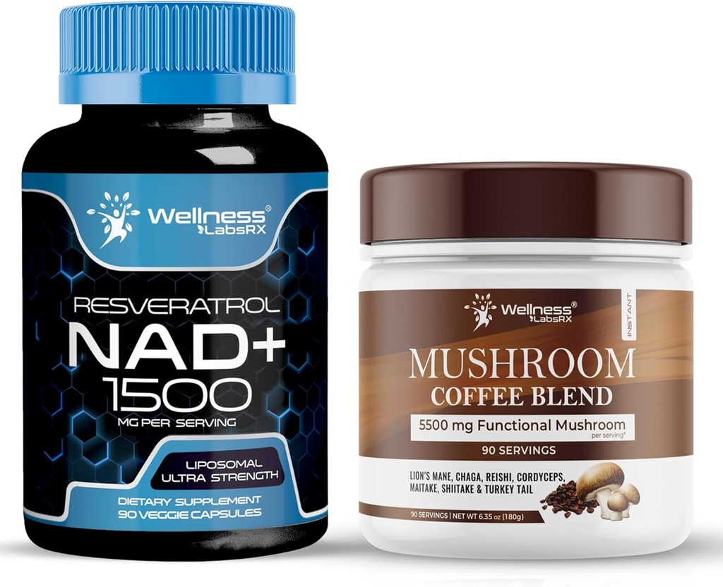 WELLNESS LABSRX NAD+ Supplement Capsules 1500mg - Mushroom Coffee Blend 2