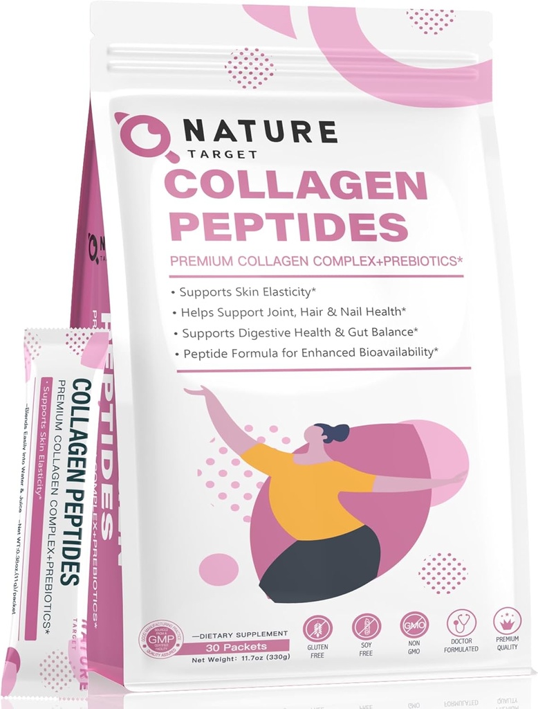 NATURE TARGET Multi Collagen Peptides Powder - Type I, II, III, V, X - Enhanced Absorption, Hydrolyzed Collagen Peptides with Prebiotics, Sugar-Free, Support Skin Hair Nail & Joint, Non-GMO 2