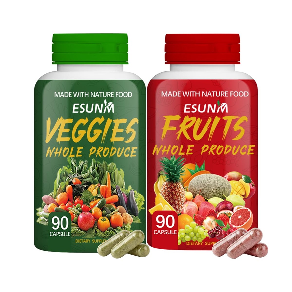 Fruits and Veggies Supplement - 90 Fruit and 90 Veggie Capsules - Supports Energy Levels, High Lycopene, Vitamins & Minerals - 90 Count (Pack of 2) 2