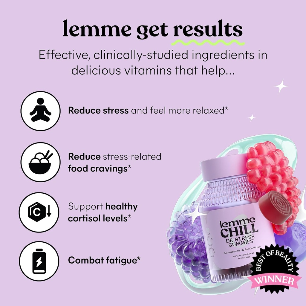 Lemme Chill & Sleep Bundle - Stress Relief Gummies with KSM-66 Ashwagandha & Deep Sleep Gummies with Melatonin and Magnesium to Fall Asleep Faster - Gluten-Free and Non-GMO (Variety Pack of 2) 3