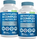Methylated B Complex with Methylfolate and B12 Methylcobalamin 1000 mcg - Methylated Multivitamin for Energy, Brain Function, and Wellness - Vitamin B Complex for Men & Women (180 Servings, Pack of 2) 2