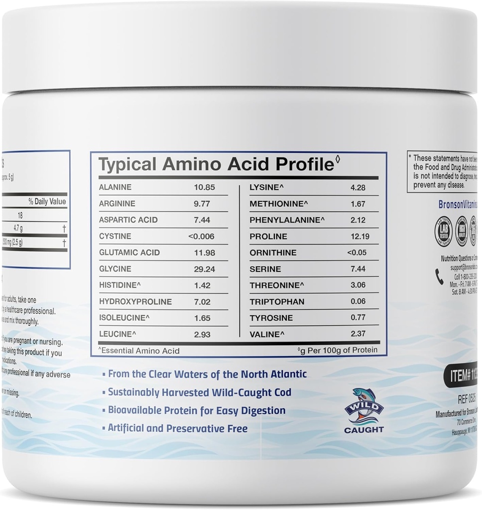 Bronson Marine Collagen Peptides Hydrolyzed Protein Powder 100% Wild Caught Nordic Cod Verified Sustainable Source for Joints Skin Hair Nails & Bones 150g (5.29oz) 4