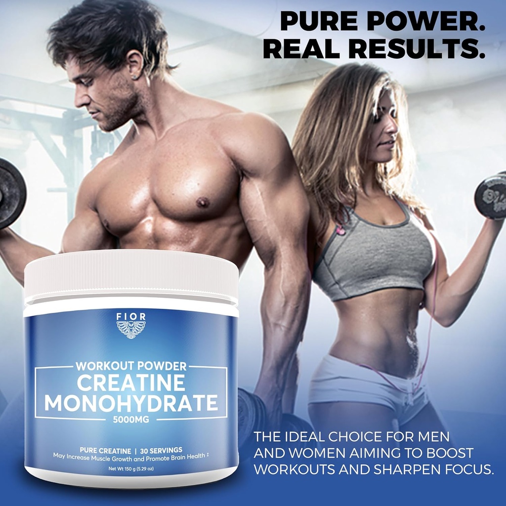 FIOR Pure Creatine Monohydrate Powder - Micronized Creatine for Men & Women, Pure Non-GMO, Vegan & Gluten Free Creatine Powder, 5 Grams per Serving, 30 Servings 4