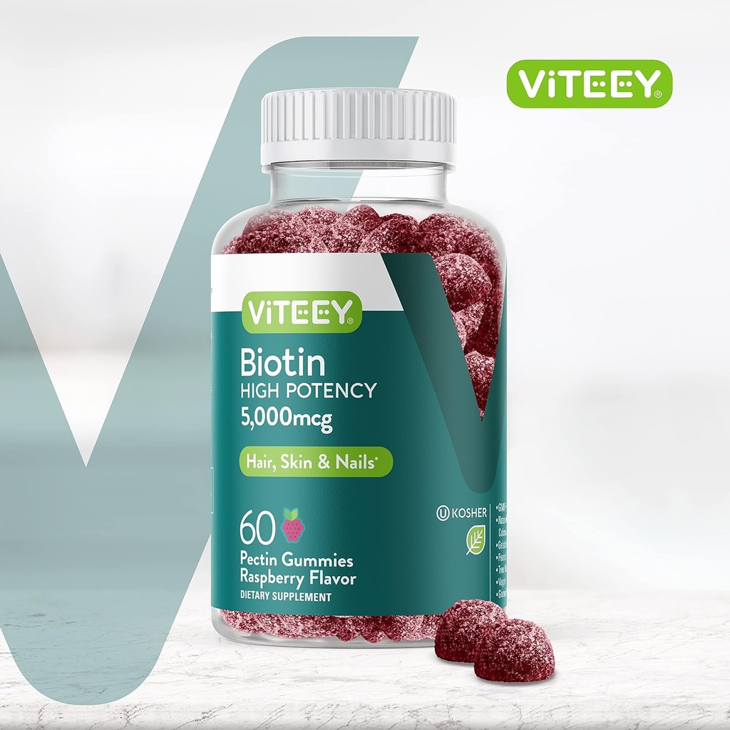 Viteey Biotin Gummies for Hair Skin and Nails - Biotin for Hair Growth Gummies - 5000 mcg - Vegan, Gluten-Free, Non-GMO – 60 Count 3