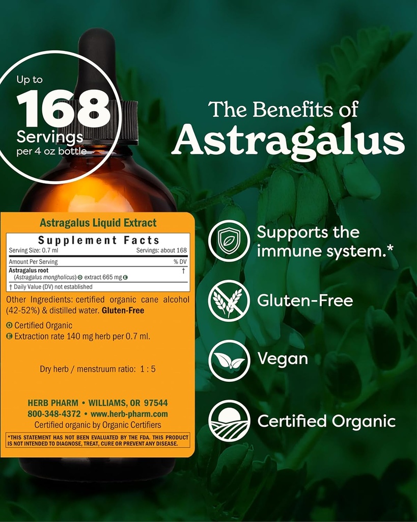 Herb Pharm Certified Organic Astragalus Liquid Extract for Immune System Support - 4 Ounce 3