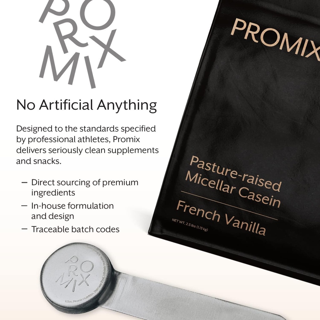 ProMix Nutrition Casein Protein Powder - Grass-Fed, Pasture Raised, Slow Release 25g Micellar Casein - 5.4g BCAAs Gluten Free, Sugar Free, Soy Free - Vanilla, 5lb 6