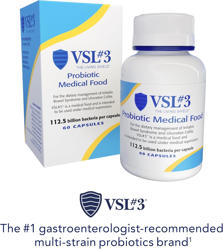 VSL #3® Probiotics for Digestive Health, IBS & UC Symptoms - 112.5B CFUs, High-Potency, Multi-Strain, Live, Refrigerated Probiotic, Medical Food for Gut Health Support in Men & Women, 60 Capsules 4
