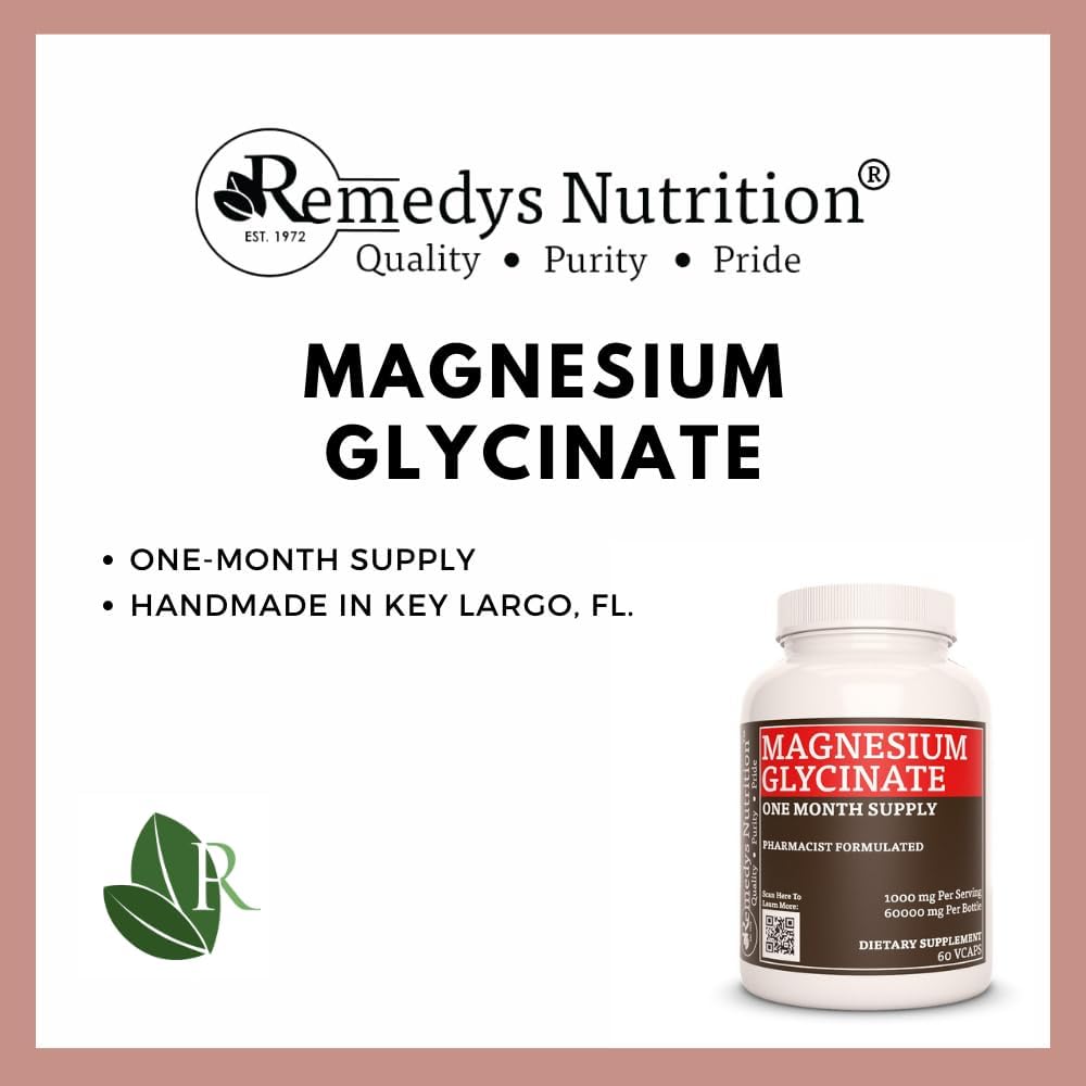 Remedy's nutrition Magnesium Glycinate | 1,000 mg, 60 Vegan Capsules Dietary Supplement | Two Month Supply | Also Contains Alfalfa Leaf, Watercress & Nettle Leaf 4