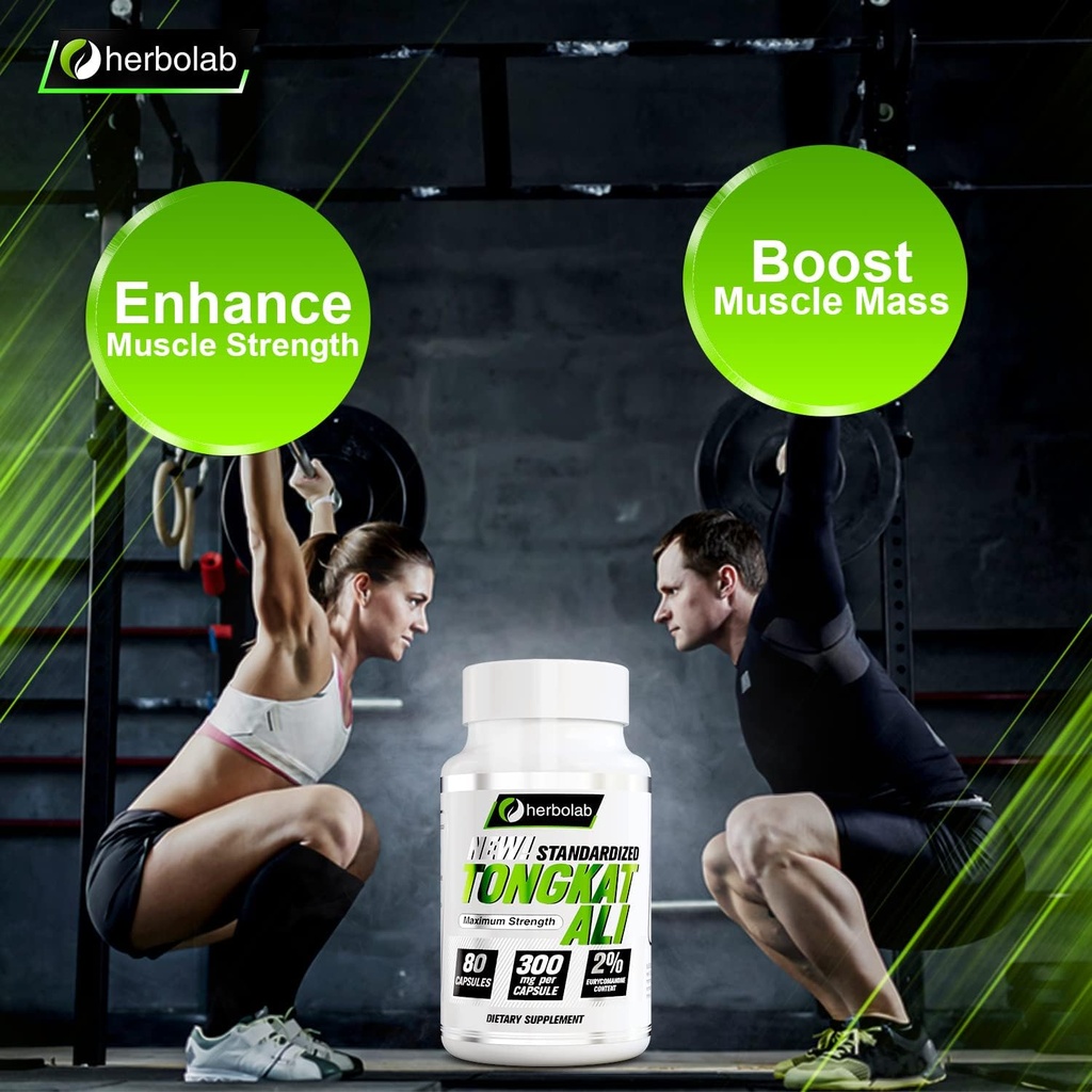 Herbolab Tongkat Ali For Men Root Supplement 200:1, Standardized to 2% Eurycomanone, 1200mg, 30 Day Supply, Longjack Tongkat Ali for Men, Eurycoma Longifolia Extract Powder Capsules, Malaysian Ginseng 6