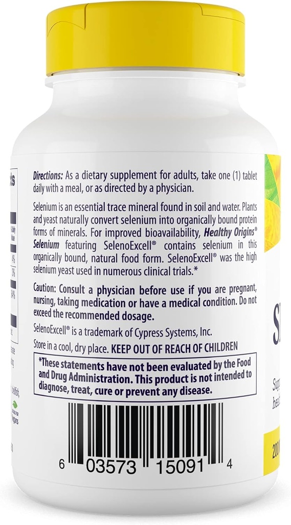 Healthy Origins Selenium 200 mcg (Seleno Excell, Fermented, Non-GMO, Gluten Free, Bladder Support, Immune Function, Cellular Support), 180 Tablets 3