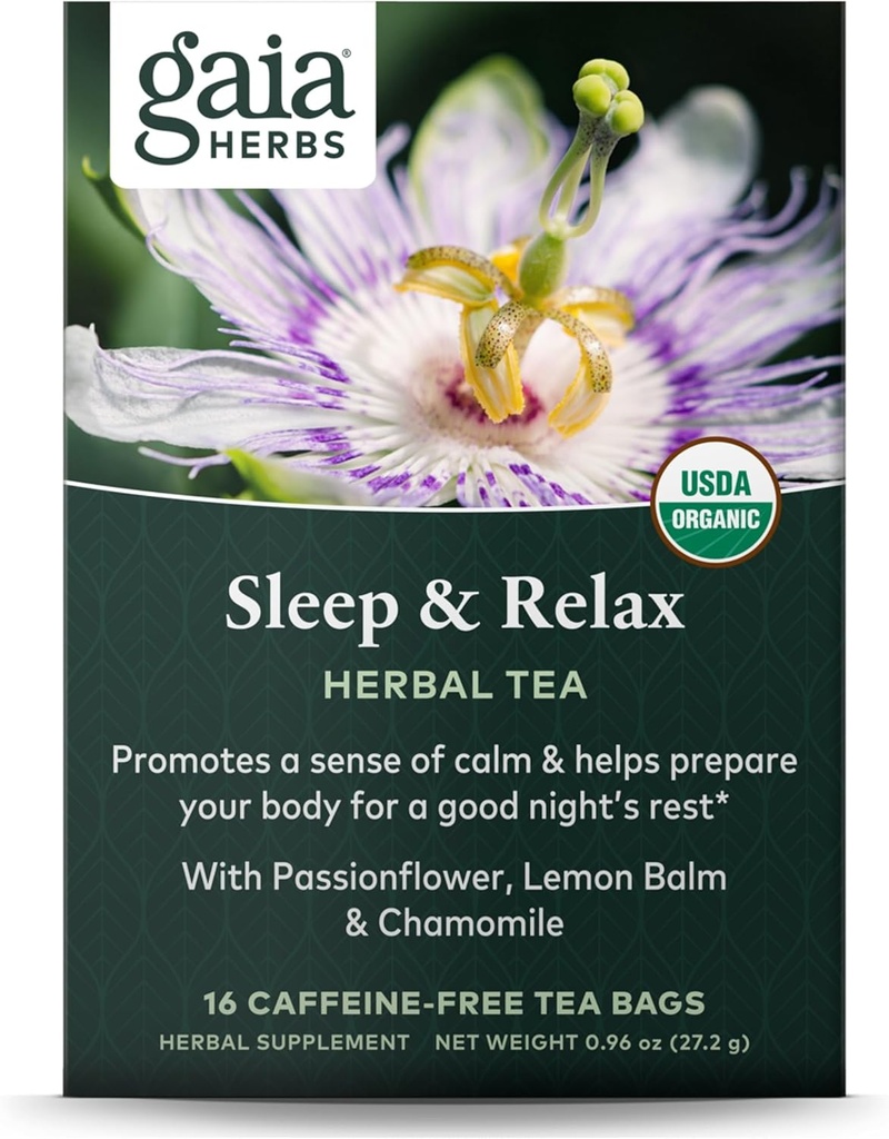 Gaia Herbs Sleep & Relax Herbal Tea - Supportive Sleep Aid for a Natural Calm to Prepare for a Good Night’s Rest* - With Passionflower, Chamomile & Lemon Balm - 16 Caffeine-Free Tea Bags 2