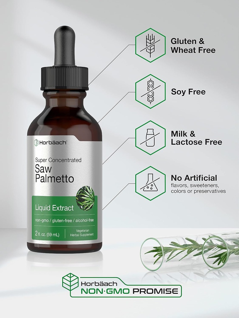 Horbäach Saw Palmetto Extract Liquid Drops | 2 Fl Oz | Alcohol Free Tincture | Vegetarian, Non-GMO, and Gluten Free Supplement 5
