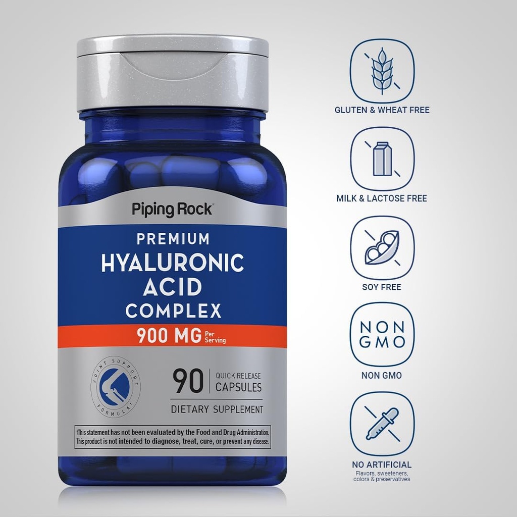 Piping Rock Hyaluronic Acid Capsules | 900mg | 90 Pills | Supplement with MSM and Collagen | Premium Complex for Women and Men | Non-GMO, Gluten Free 4