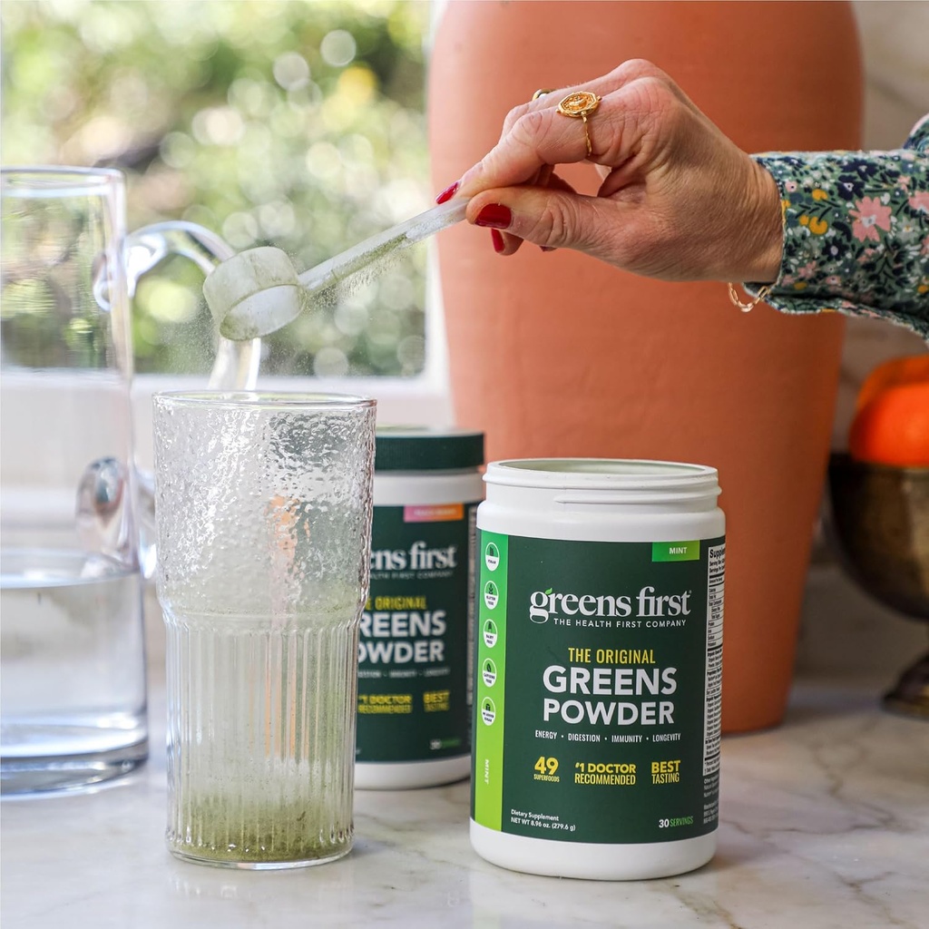 Greens First Original Greens Powder - 49 Superfoods - Organic Fruits & Veggies - Prebiotics, Probiotics & Digestive Enzymes - Antioxidant Smoothie - Dairy Free, Vegan & Non-GMO (Mint, 60 Servings) 5