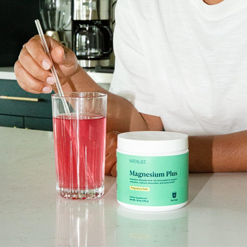 NATALIST Magnesium Plus 300 mg Drink Mix with Calcium & Vitamin D3 - Complete Whole Body Replenish & Relax Supplements for Women - Vegetarian, Gluten-Free Raspberry Flavor Powder - 15 Servings 5