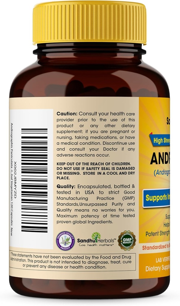 SANDHUHERBALS Sandhu Herbals Andrographis Paniculata Kalmegh for Immune and Liver Health Support| 120 Vegetarian Capsules, 2 Months Supply| Ayurvedic Herbal Vegetarian Supplement Complex 4