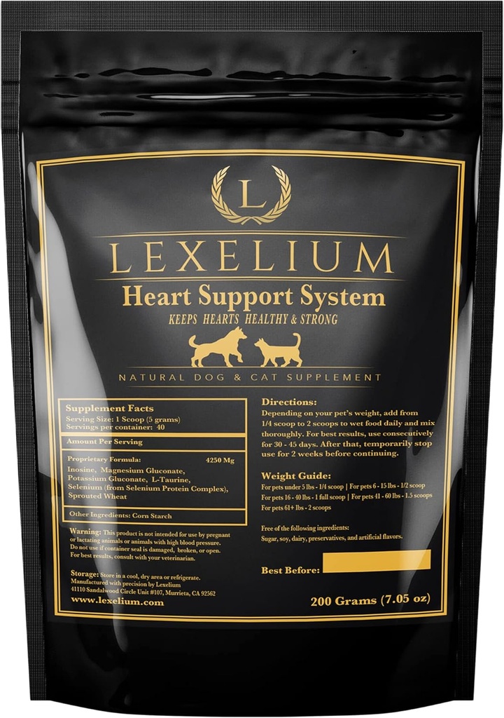 Heart Supplement for Dogs and Cats - Provides Cardiovascular & Circulatory Support & Keeps Hearts Healthy with Taurine – Optimizes Heart Function & Circulation - Easy to Mix Powder - 200g 2