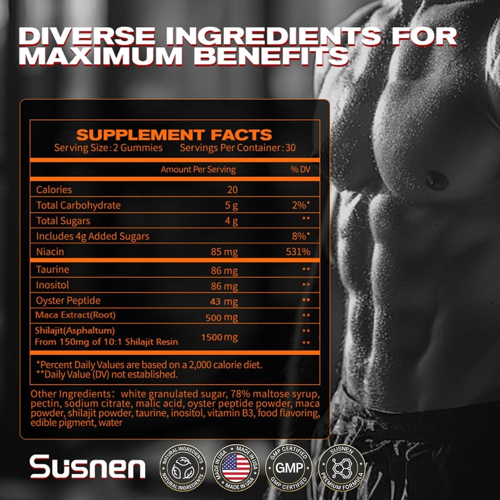 Power Gummies,with maca and shilajit,Inositol Gummies,Strengthens The Body and Promotes Absorption,shilajit Pure Himalayan Organic(60 Gummies) 4