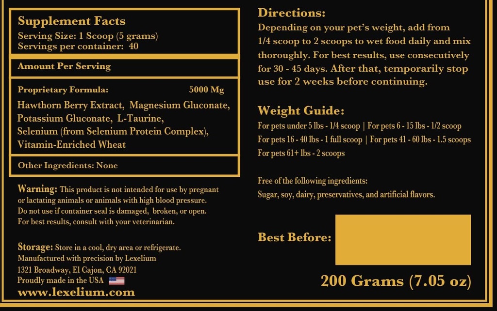 Heart Supplement for Dogs and Cats - Provides Cardiovascular & Circulatory Support & Keeps Hearts Healthy with Taurine – Optimizes Heart Function & Circulation - Easy to Mix Powder - 200g 6