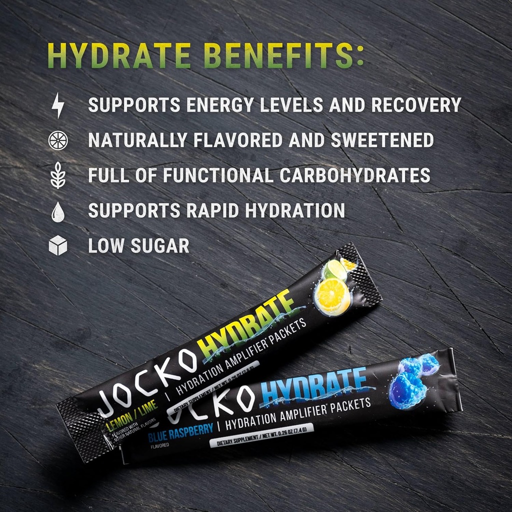 Jocko Fuel Hydrate Electrolytes Powder Packets Low Sugar - Hydration Amplifier Packets for Recovery, Dehydration, & Exercise - with Vitamins B6, B12 & C (16 Packets) Blue Raspberry 4