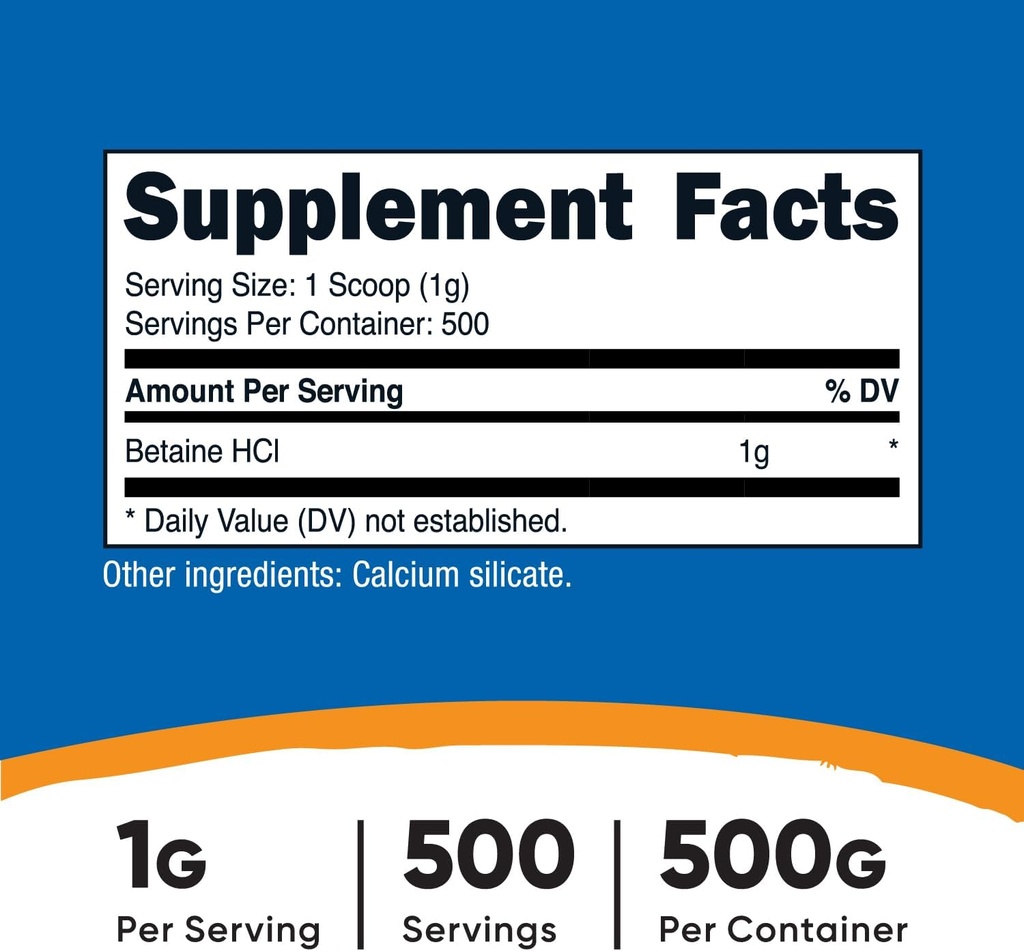 Nutricost Betaine HCl Powder 500 Grams - Gluten Free, Non-GMO 3