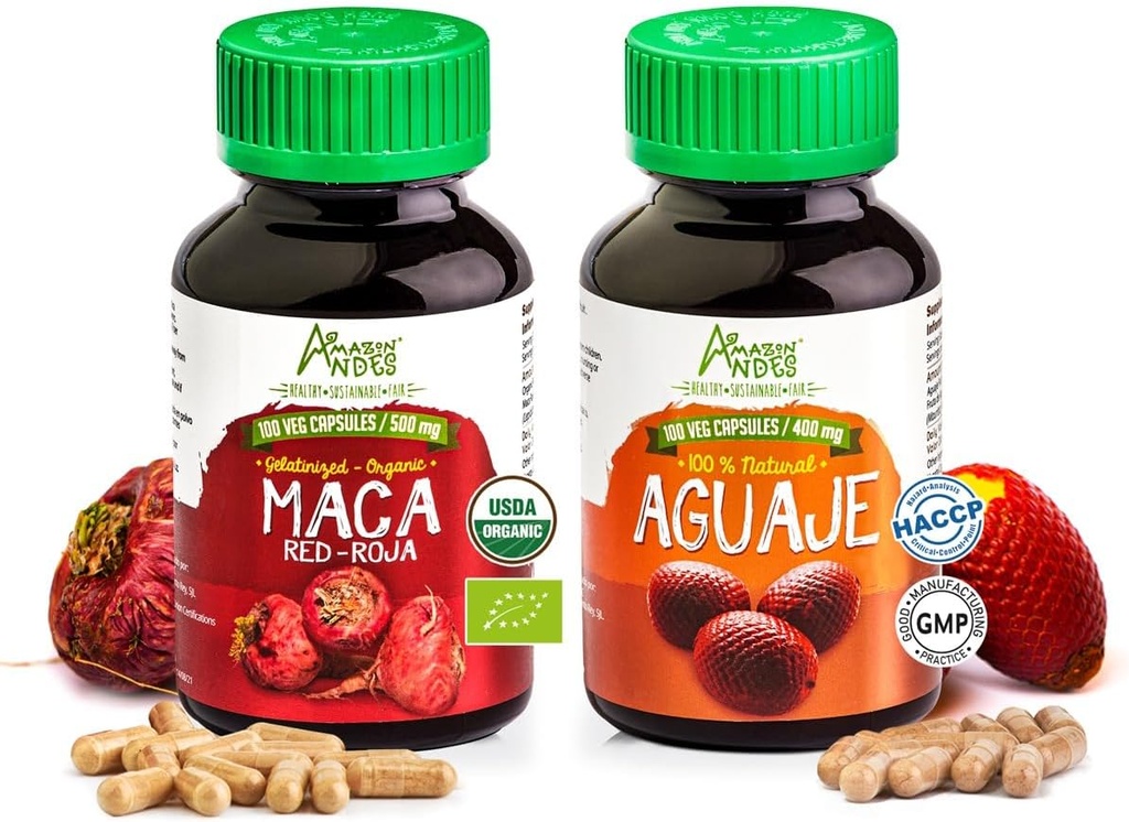 Red Maca Root and Aguaje Capsules for Women l Organic Female Health Supplement l Strong Hormone Regulator Pack l   Andes 2