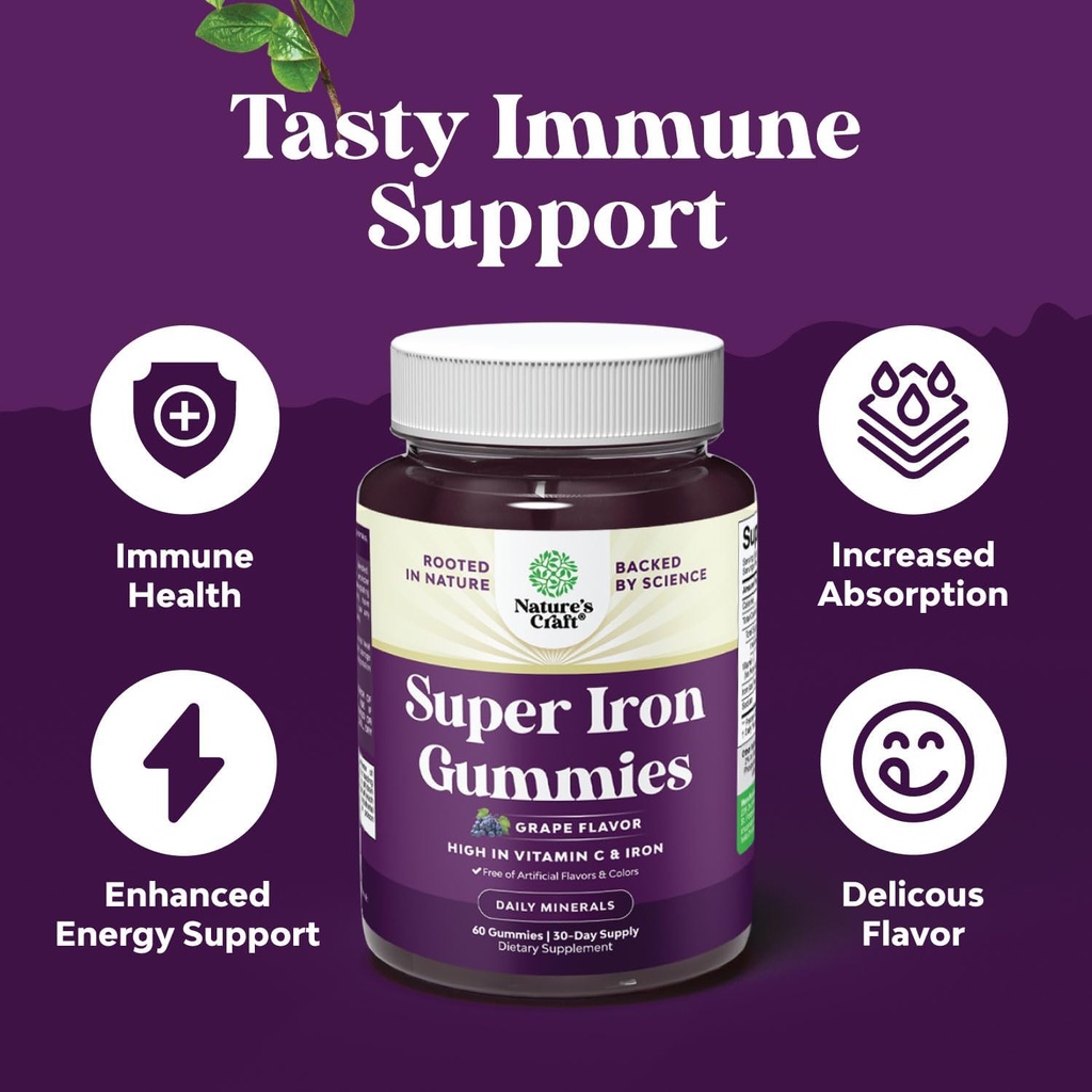 Bundle of Delicious Iron Gummies for Women and Men - Iron Supplement for Women and Men with Vitamin C for Higher Absorption and Chewable Vitamin C Gummies for Adults - Halal Vitamin C Immune Support 5