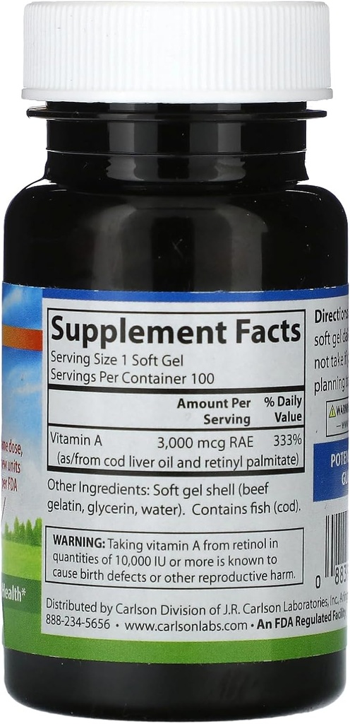 Carlson Labs Vitamin A Natural, 10000 IU, 100 Softgels 3