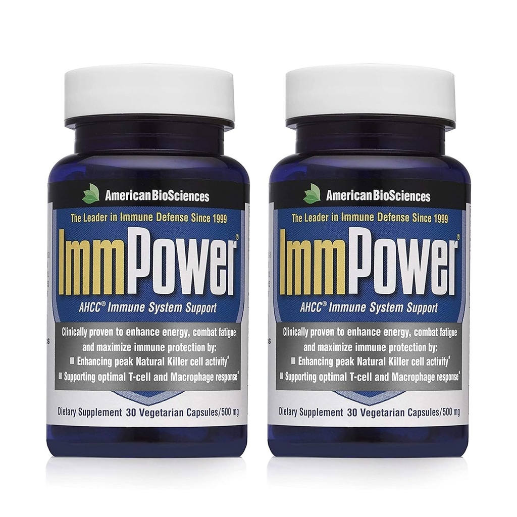 American BioSciences ImmPower | Enhanced Immune Support, Natural Killer Cell Activity & Cytokine Production | 30 Vegetarian Capsules, 500mg of AHCC per Capsule (2 Pack) 2
