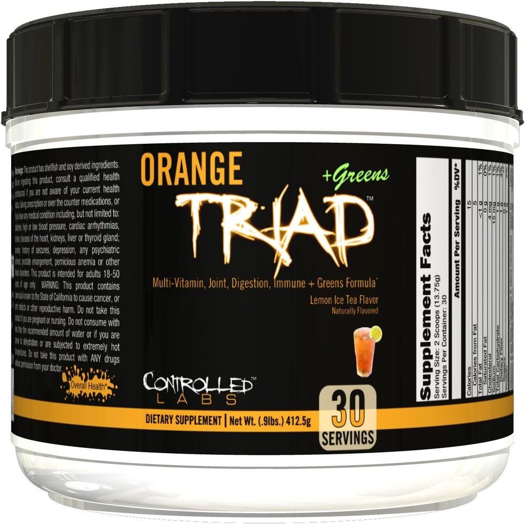 CONTROLLED LABS Orange Triad Plus Greens for Men and Women, 30 Servings Iron Free Sports Supplement for Overall Health, Multivitamin, Digestion, Immune System, and Joint Health 2