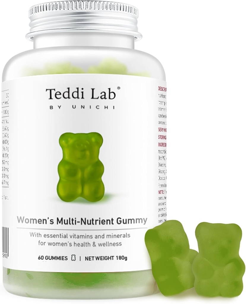 Unichi Women’s Multi-Nutrient Gummy, 18 Essential Vitamins & Minerals Specially Designed for Women, Non-GMO, Lime Flavour, 60 Count 2