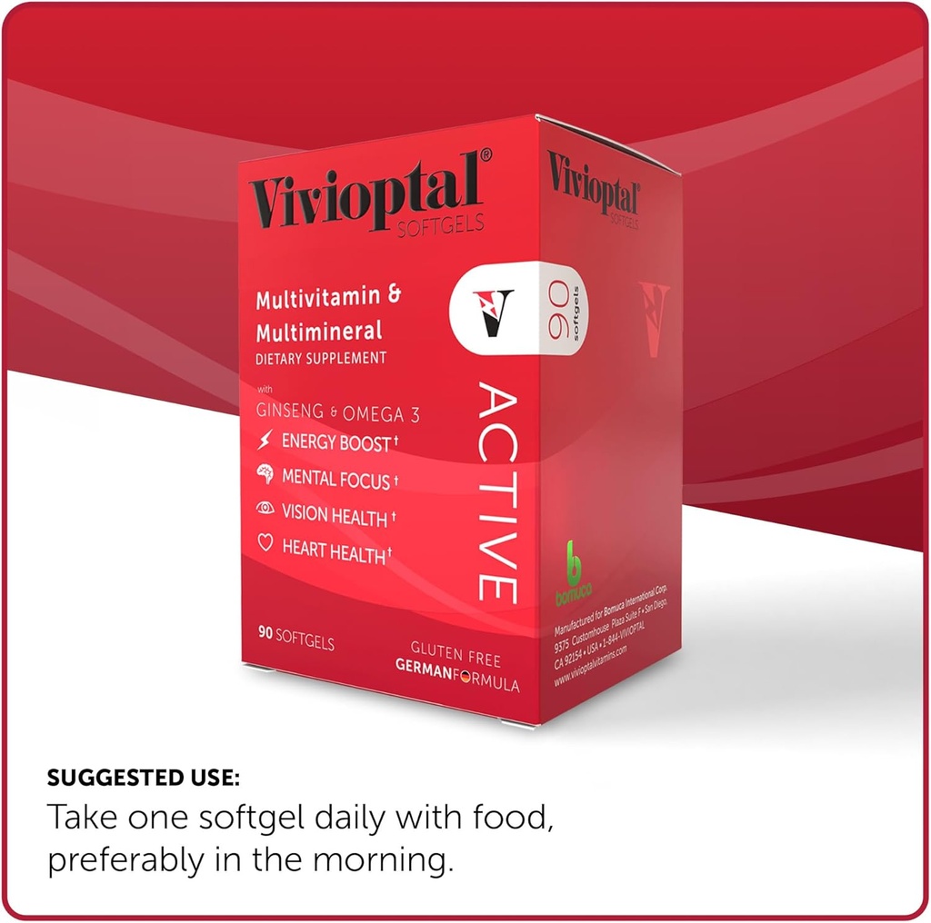 Vivioptal Active, 90 Softgels, Ginseng & Omega 3, Multivitamin & Multimineral, Gluten Free, German Formula 5