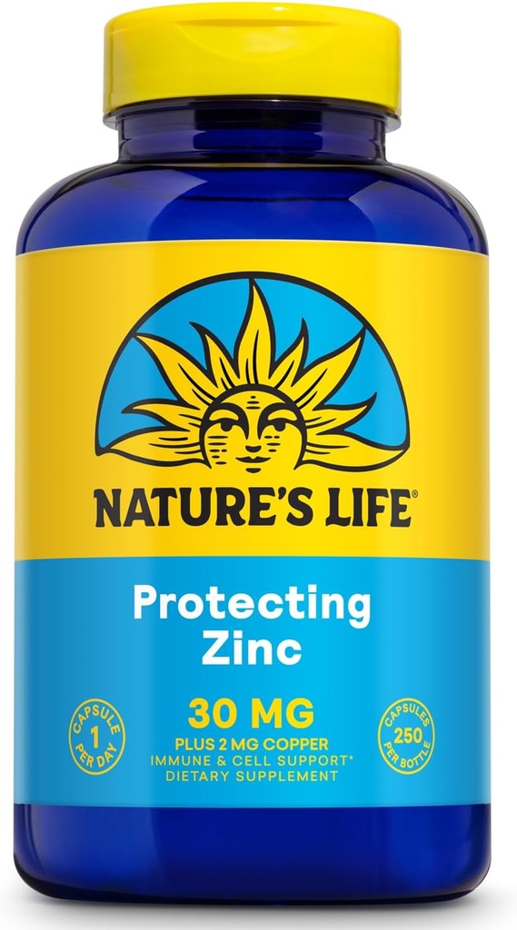 Nature's Life Zinc Picolinate 30mg Plus 2mg of Copper - Chelated Zinc Supplement for Immune, Cardiovascular, Skin, Cellular Function, and Muscle Support - 60-Day Guarantee - 250 Servings, 250 Capsules 2