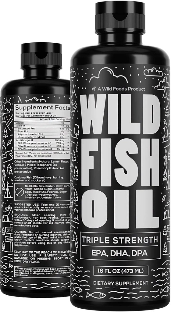 Wild Foods Liquid Omega 3 Fish Oil Supplement, Lemon, 16 oz (1 pk) | Wild Caught, Burpless, Odorless, Non-GMO, Gluten Free | DPA, DHA, EPA Triple Strength Heart & Joint Nutrition for Women & Men 2