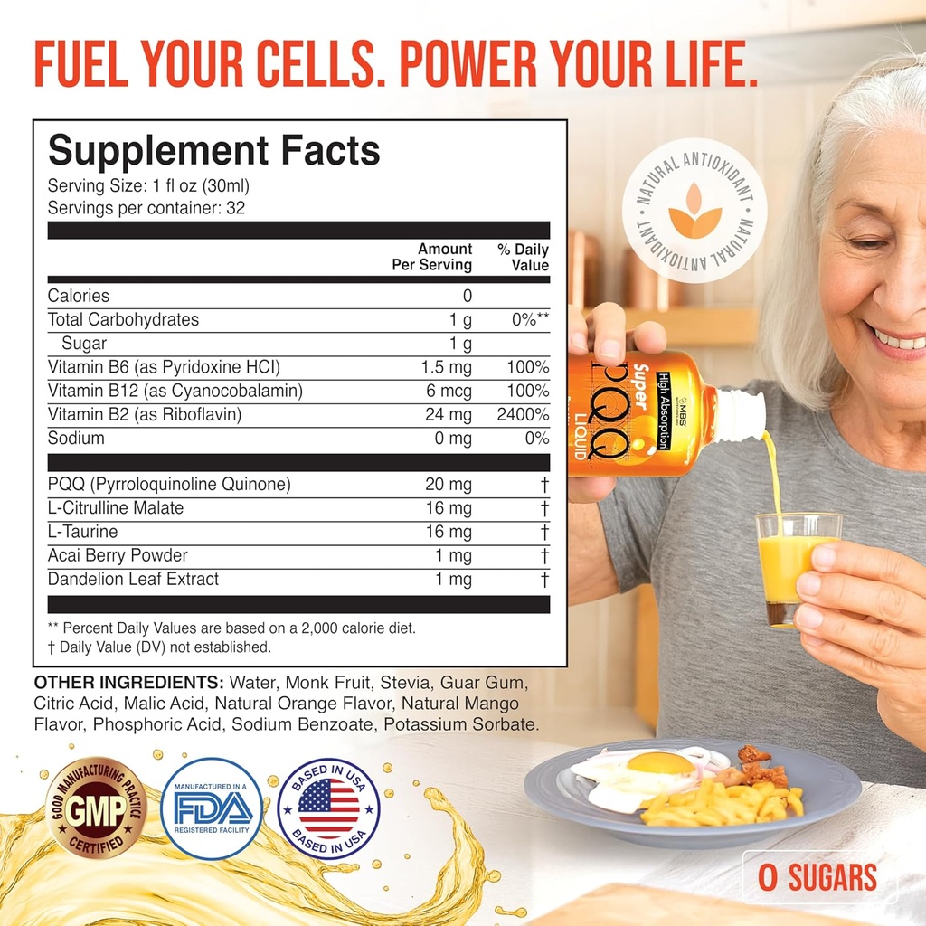 Mitogenesis - Super PQQ Liquid - Highly Absorbable Pyrroloquinoline Quinone 20 Milligram, Best Liquid PQQ for Mitochondrial Biogenesis, Supports Heart Health, Cognitive Function and Mental Focus 3