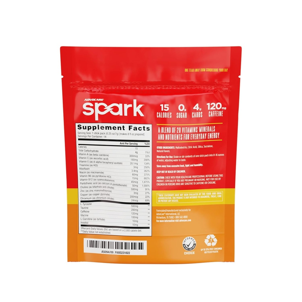 AdvoCare Spark - Energy Drink Mix - Vitamin & Amino Acid Supplement - Supports Energy & Focus* - Portable Immune Support* - Sugar-Free - Mandarin Orange, 14 Stick Packs (3.5 oz) 3