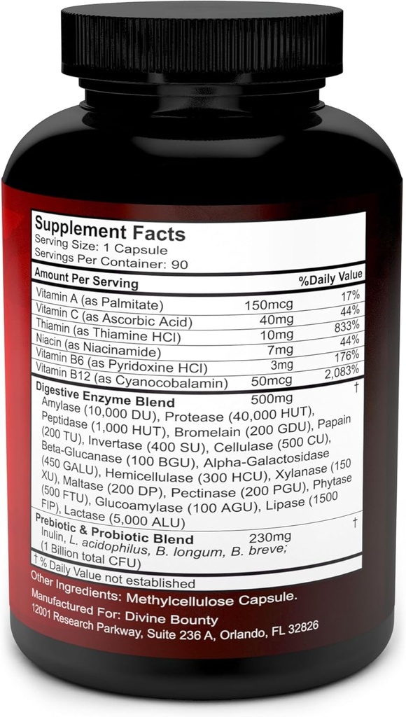 Divine Bounty Digestive Enzymes with Probiotics & Prebiotics with Lipase, Amylase, Bromelain - Support a Healthy Digestive Tract for Men and Women – 90 Vegetarian Capsules 3