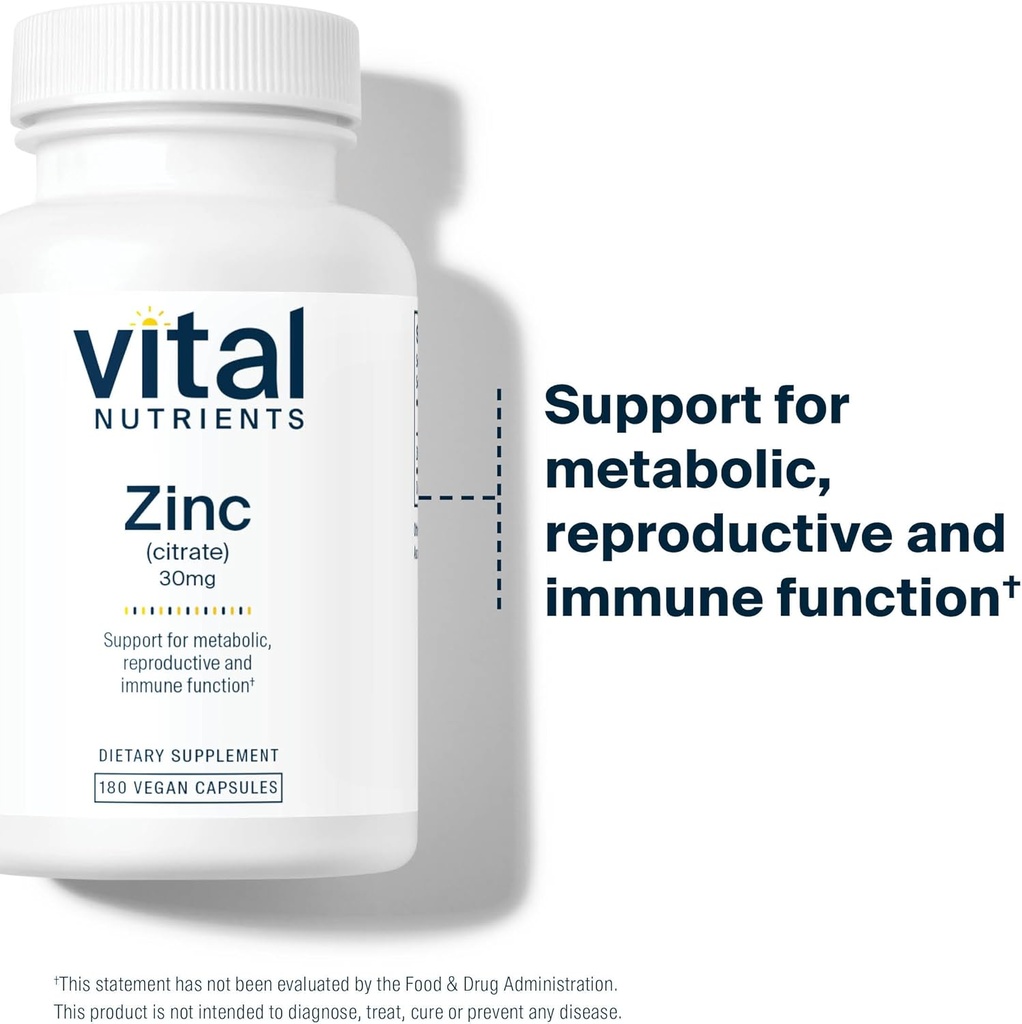 Vital Nutrients Zinc Citrate 30mg | Easily Absorbed Immune Support Supplement* | Vegan Zinc Supplement | Gluten, Dairy, Soy Free | Non-GMO | 30mg | 180 Capsules 6