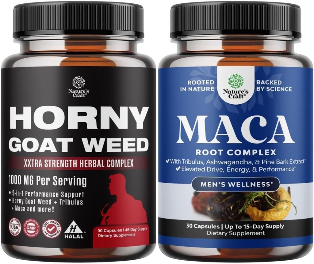 Bundle of Horny Goat Weed for Men with Black Maca Root, Tongkat Ali, Saw Palmetto & Panax Ginseng Extract and Maca Root Capsules - Herbal Wellness Supplement with Siberian Ginseng Ashwagandha 2