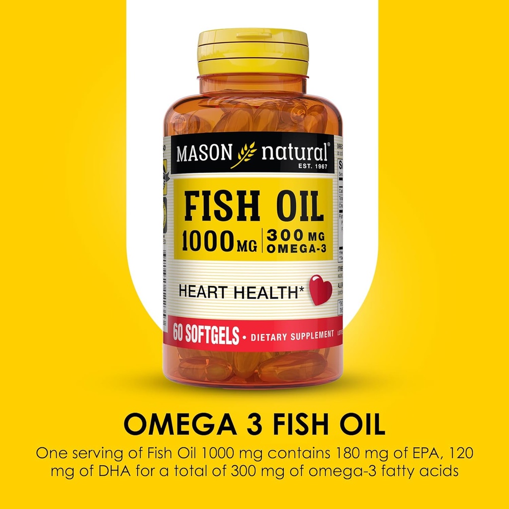 MASON NATURAL Omega,3 Fish Oil, 180,Day Supply, 1000mg with EPA and DHA for Joint Support, 60 Softgel Pills (3 Pack) 5