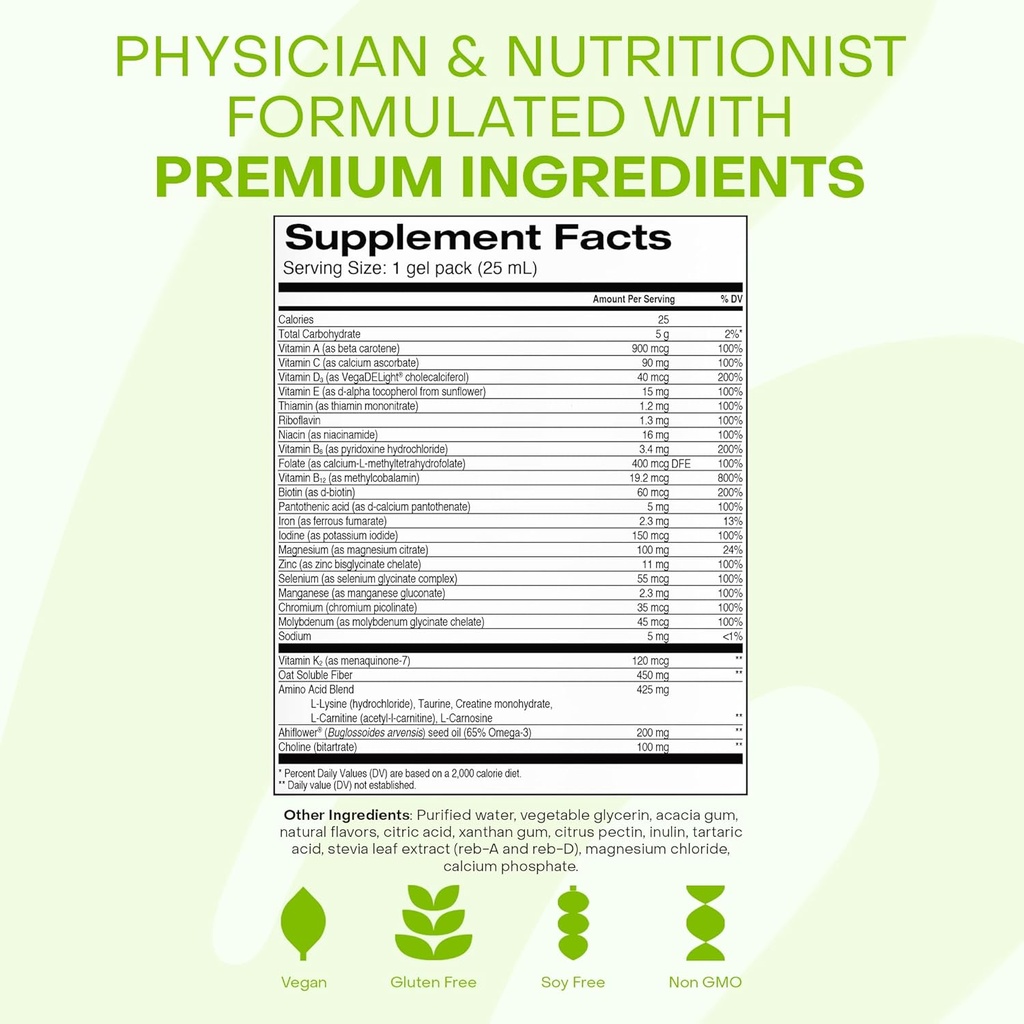 Healthycell Vegan Daily Multivitamin Liquid Supplement with Iron and Omega-3, 25+ Essential Vitamins, Minerals & Nutrients for Brain & Heart Health, Immune Support & Energy - 30 Gel Packs 5