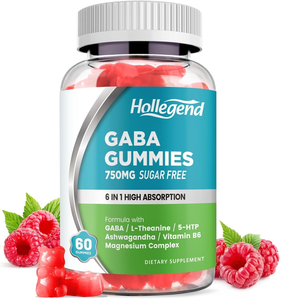GABA Gummies, Sugar-Free Stress Relief Gummies for Adults, High-Potency GABA L-theanine Supplement with Magnesium, Ashwagandha, 5-HTP & Vitamin B6 for Zzz & Brain Health, Vegan, 60 2