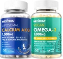 Liposomal Calcium AKG Supplement 1500mg + Vegan Omega 3 Supplement 1000mg 2