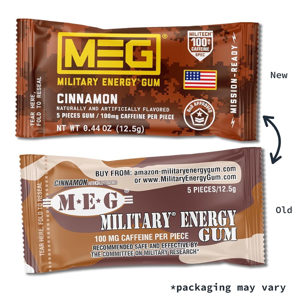 MEG (Military Energy Gum) - Cinnamon | Enhance Your Physical Performance with 100mg of Caffeine Per Piece, Ultimate Energy Boost for Workouts, Alternative to Energy Drinks | Pack of 24 4