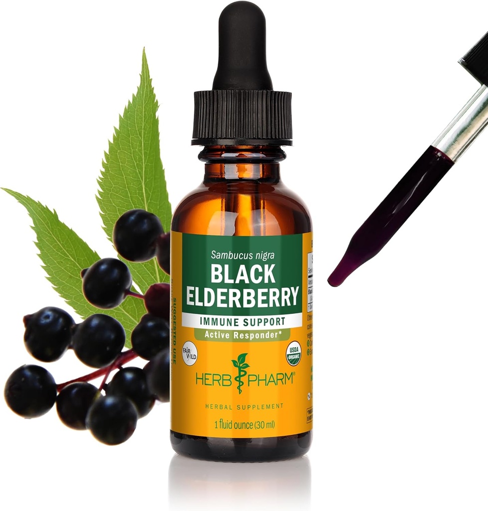 Herb Pharm Certified Organic Black Elderberry Liquid Extract for Immune System Support, Organic Cane Alcohol, 1 Oz 2