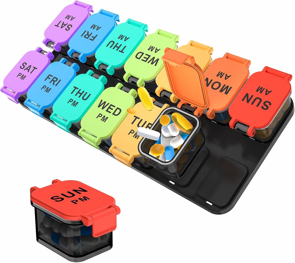 Extra Large Weekly Pill Organizer - 7 Day AM/PM Pill Box, Twice a Day XL Pill Container for Vitamins and Supplements, Airtight & Detachable Design, Ideal for Daily Medication Management 2